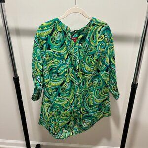 Blue and Green Button Down Top